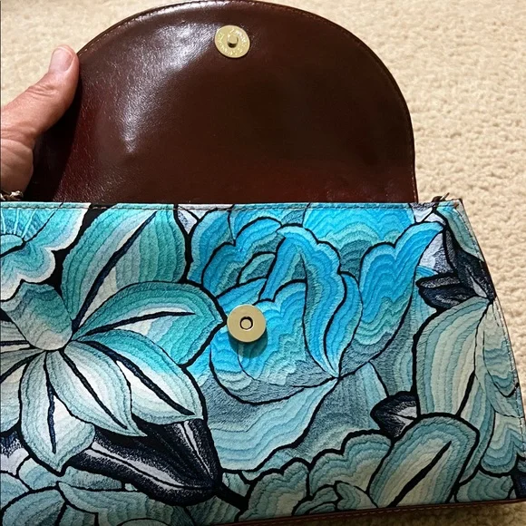 Pineda Covalin Blue and Brown Floral Crossbody Bag - Picture 3 of 8
